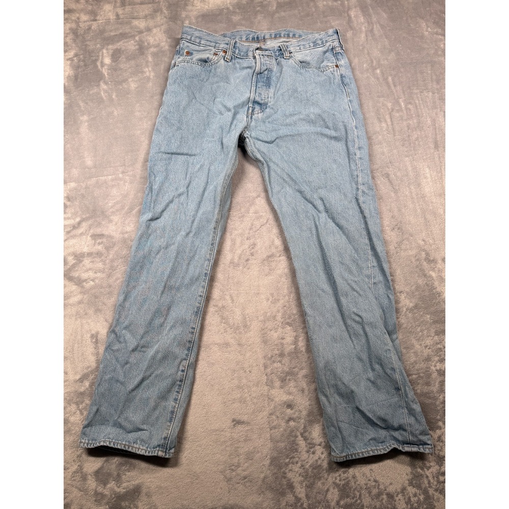 Levi's 501 Premium Jeans Mens 34x30 Blue Denim Light Wash Mid Rise Straight Leg